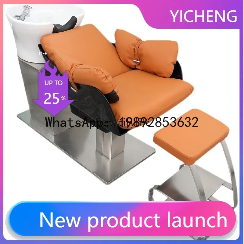 

Парикмахерская Полуоткрывающаяся тайская кровать для шампуня из нержавеющей стали Кровать для промывки керамического бассейна