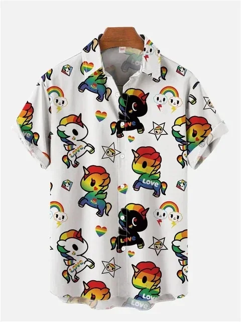 Rainbow Pony Printed Men's Shirt 2026 Hawaii Comfortable Beach Loose Top Fashion Shirt