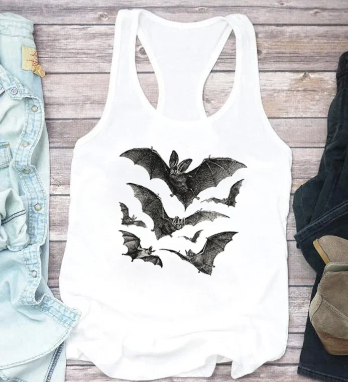 Vintage Bats Womens Muscle Tank Casual Animal Tank Top Women Harajuku Fashion Women Clothing Cute Animal Tops M