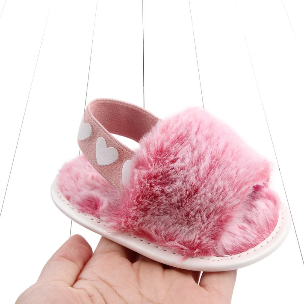 0-18M Soft Plush Sandals Baby Shoes Winter Furry Crib Shoes Indoor Infant Fluffy Slipper Elastic Band Newborn Baby Prewalkers