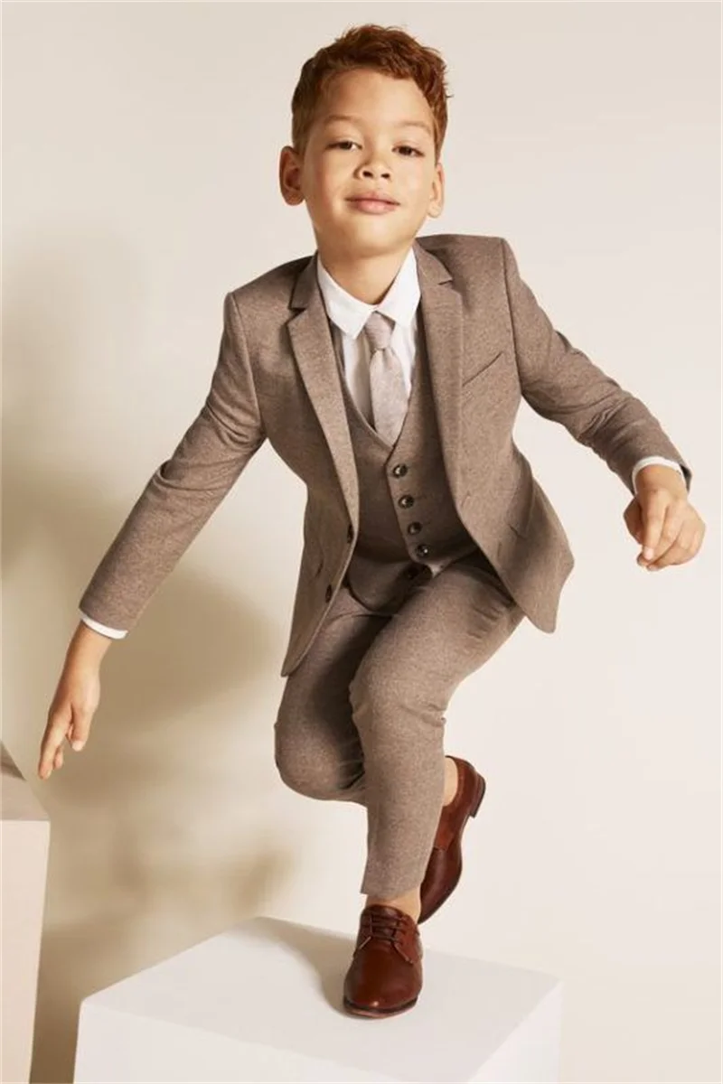 

Khaki Woolen Boys Suit 2 Piece Set Autumn Wedding Tuxedo for Kids Party Jacket Pants 2-16 Years Old Formal Suit Customization
