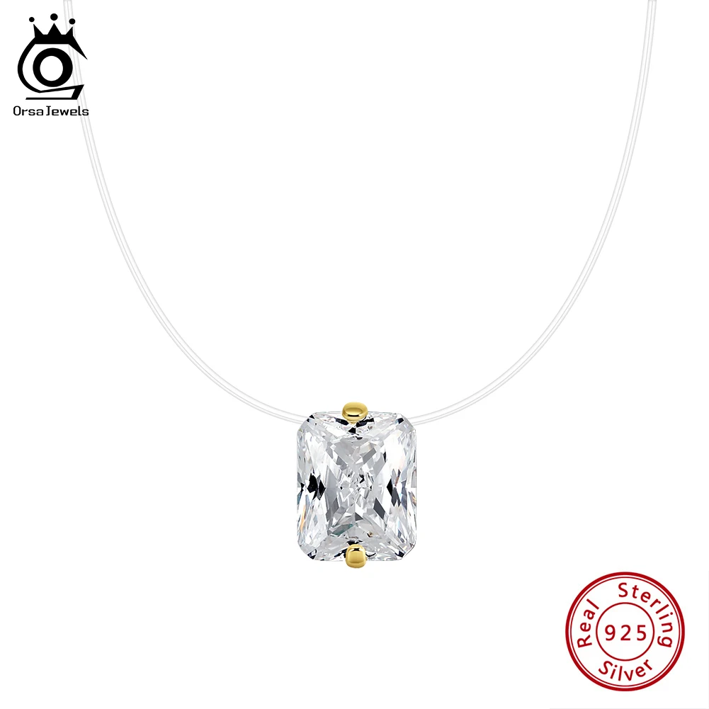 

ORSA JEWELS, серебро 925 пробы, геометрическая форма, 8А, циркон, кулон, ожерелья, колье для девочек, прозрачная цепочка для лески, ювелирное изделие, подарок LZN34