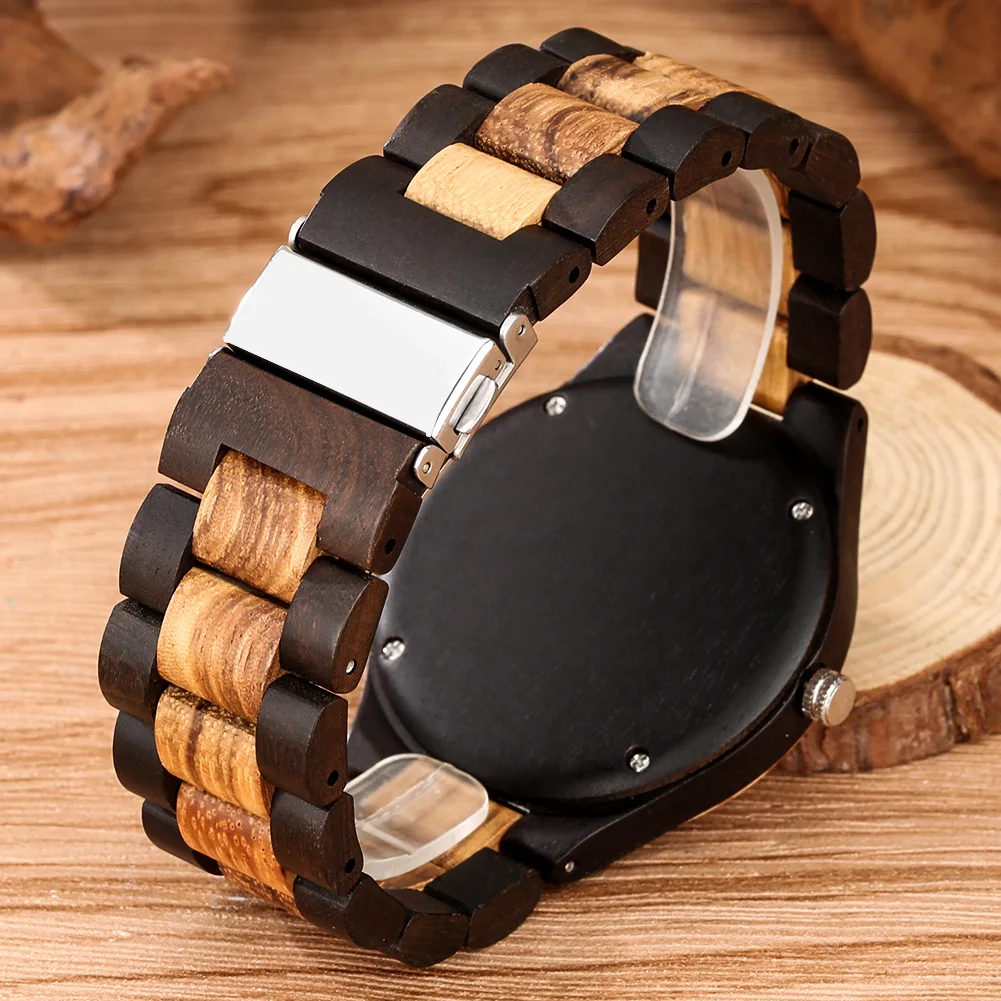 Reloj clásico de cuarzo de madera de cebra para pareja, diseño único de árbol de la vida, pulsera con esfera redonda, banda de madera, reloj de pulsera para hombres y mujeres