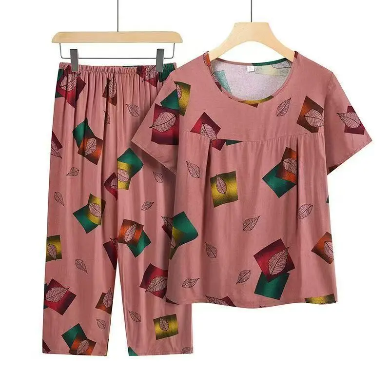Sommer-Outfits: Lässiger Pyjama aus Eisseide, lockerer zweiteiliger Anzug in Übergröße mit kurzärmeligem Oberteil – Detail 13