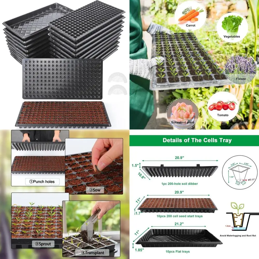 

Многоразовые лотки для рассады, 20 упаковок, 200 ячеек для проращивания и посадки, идеально подходят для садоводов