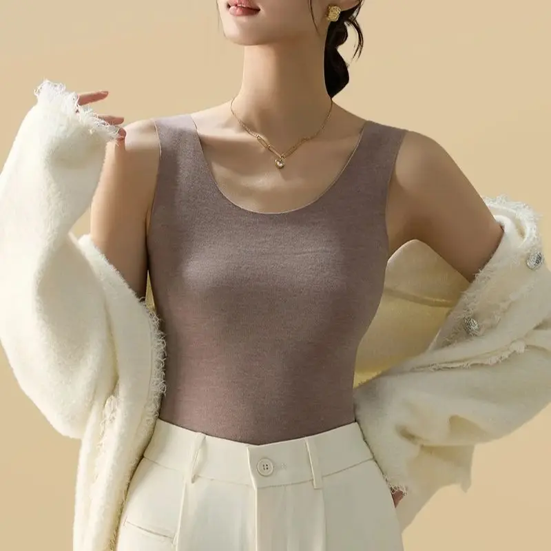 

Women's Thermal Vest Autumn Winter Base Layer Brushed Fleece Seamless Thickened Fleece-Lined Undergarment Top