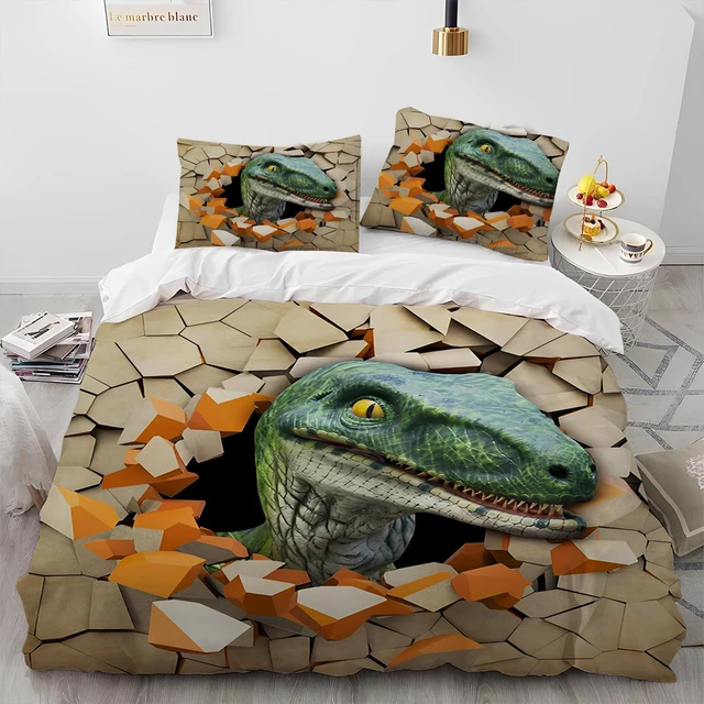 3D Cartoon Dinosaur Illusion Comforter Bedding Set Duvet Cover Bed Set Quilt Cover Pillowcase Queen Bedding Set for Child Gift AliExpress