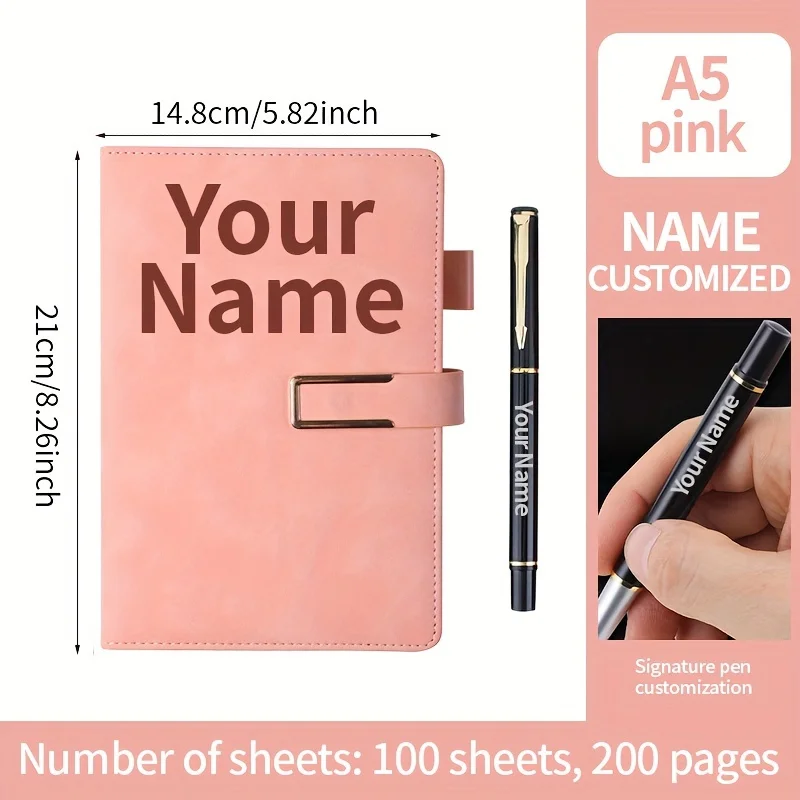 Caderno de couro macio a5 com 200 páginas, nome personalizado, agenda retrô, material escolar prático e moderno para planejamento de notas