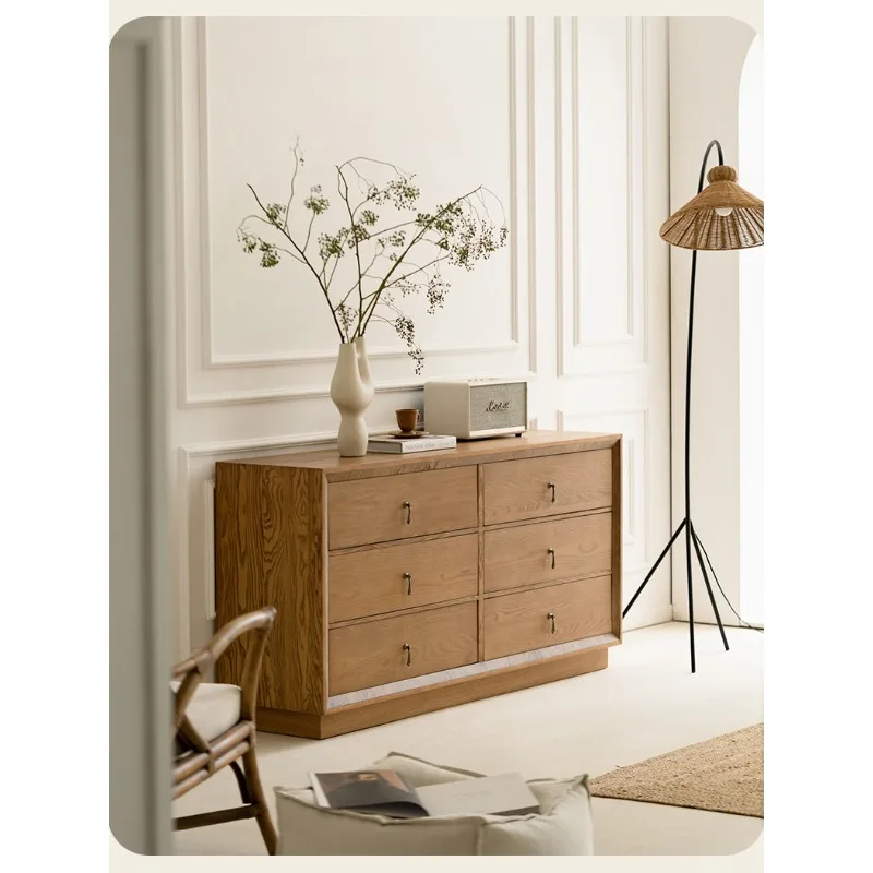 French retro solid wood chest six pumping living room storage cabinet Tuscan style bedroom bedside cabinet