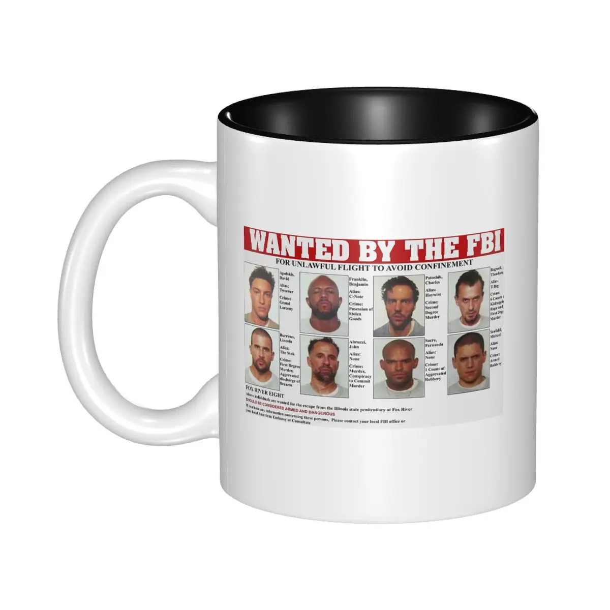 Prison Break FBI Wanted Poster Mug Funny Ceramic Coffee Cups Tea Mugs Milk Cup Drinkware Gift for Friends