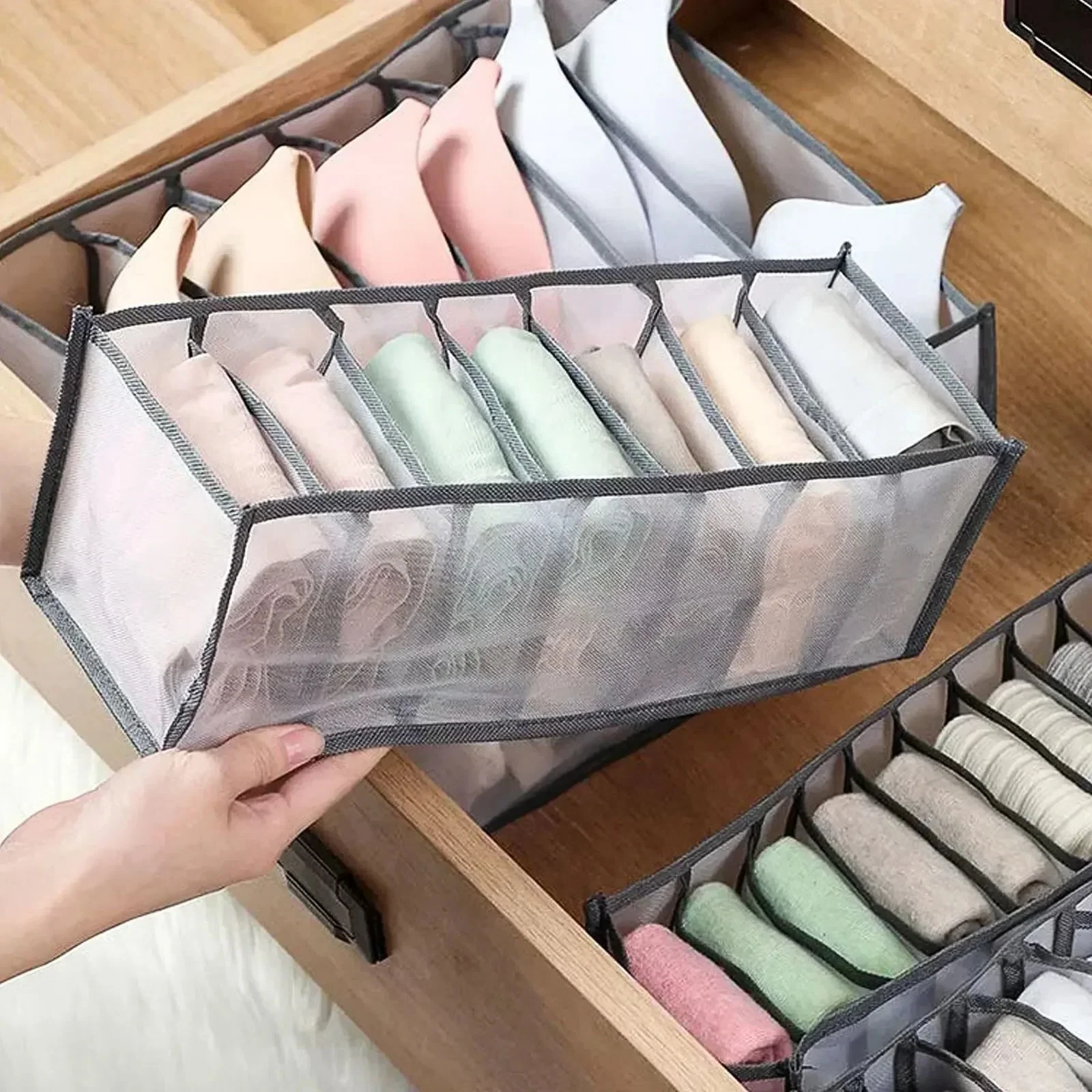 

Breathable Mesh Bag for Wardrobe Drawer Organizers Foldable Underwear Underwear Socks Organizer with Dividers Clothes Storage
