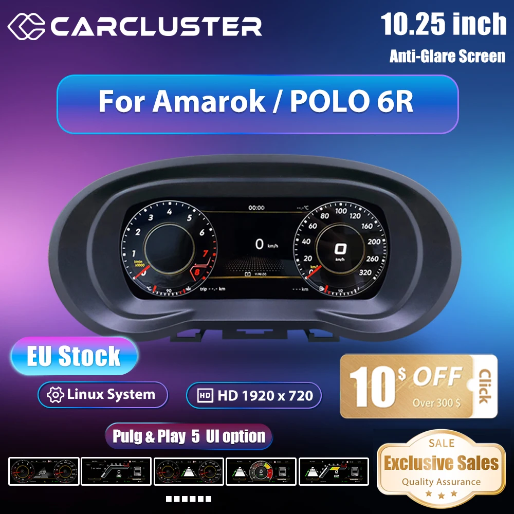 9''Zoll LCD Digital Cluster für VW Polo 6R VENTO 2008-2016 CROSSFOX 2015 Amarok 2010-2025 T5.1 2010-2015 Jahre Digital Dashboa