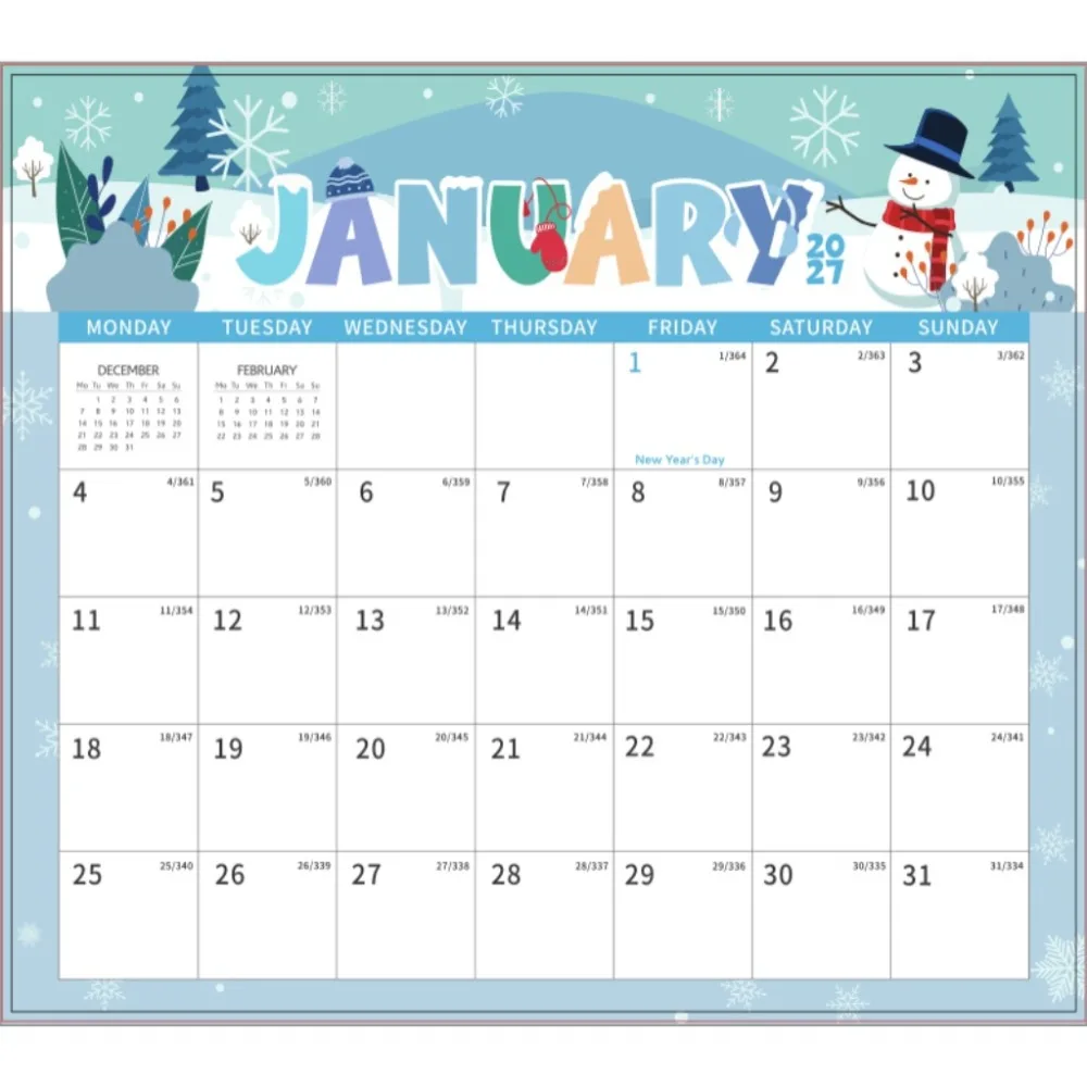 18 Monthly 2027 Magnetic Fridge Calendar Tear Off Pages with Corner Guard Refrigerator Calendar Winter Snowman Removable