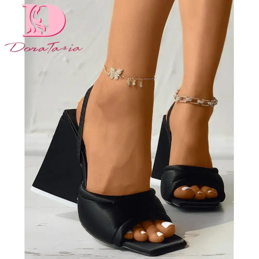 DoraTasia Brand New Ladies Chunky High Heels Solid Sandals Party Office Thick Heels Summer women's Sandals Party Shoes Woman
