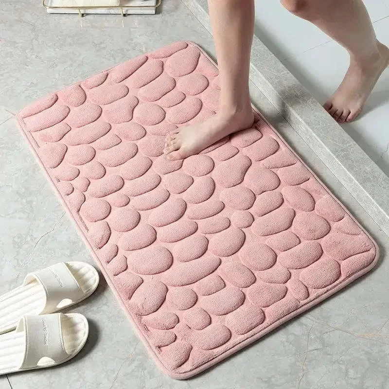 Cobblestone Embossed Absorbent Bath Mat Thicken Non-slip Mat Damp-proof Soft Foot Pad Shower Room Doormat Memory Foam Pad