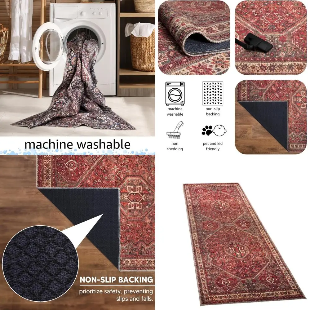 

Machine Washable 2x7 Runner Rug, Non-Slip, Perfect for Hallways, Entryways, Kitchens, and Laundry Rooms - Vintage Style, Easy to