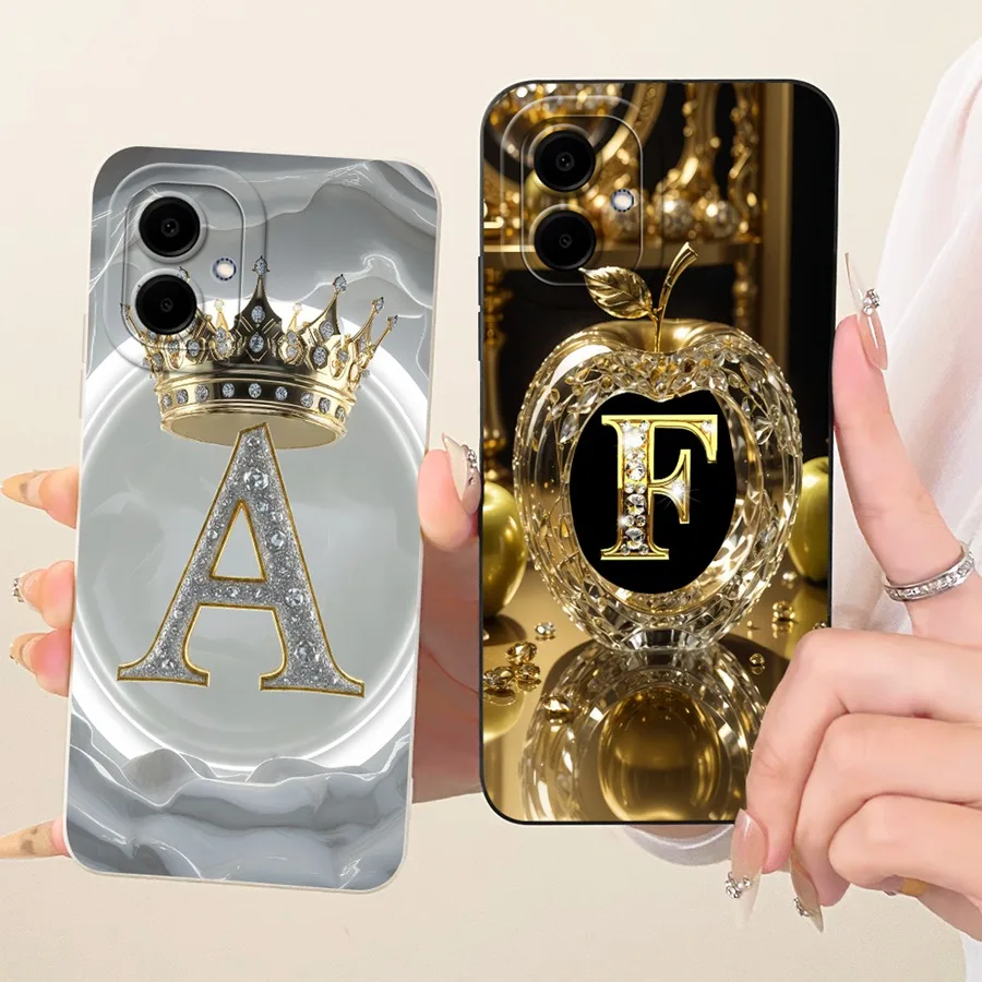 For Samsung Galaxy A06 A05 Case Princess Initial Letter Protective Cover Case For SamsungA06 A065F A 06 A 05 Soft Silicone Funda