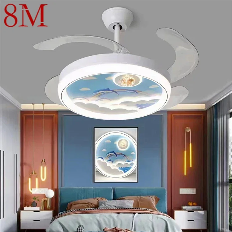 8M Nordic Children Stealth Fan Light LED Modern Living room Restaurant Bedroom Ceiling Fan Light Remote Electric Fan Light