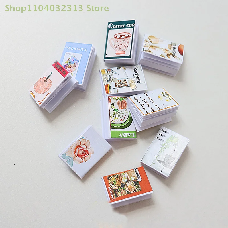 5個入りドールハウスミニチュアブックセット - スタディルームデコレーションマイクロシーンアクセサリー、ドールハウスごっこ遊びおもちゃ用