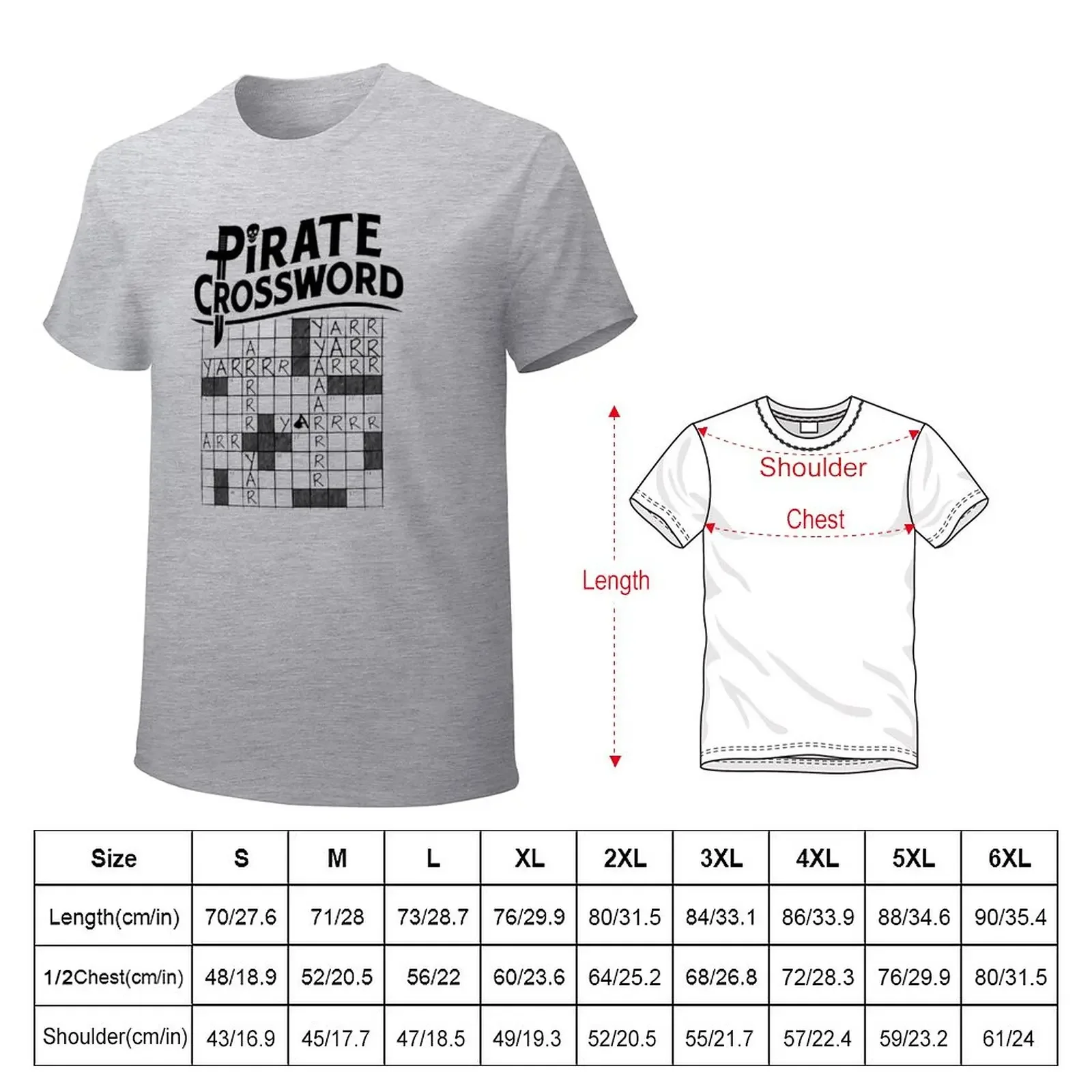 Pirate crossword T-Shirt plain anime mens cotton t shirts