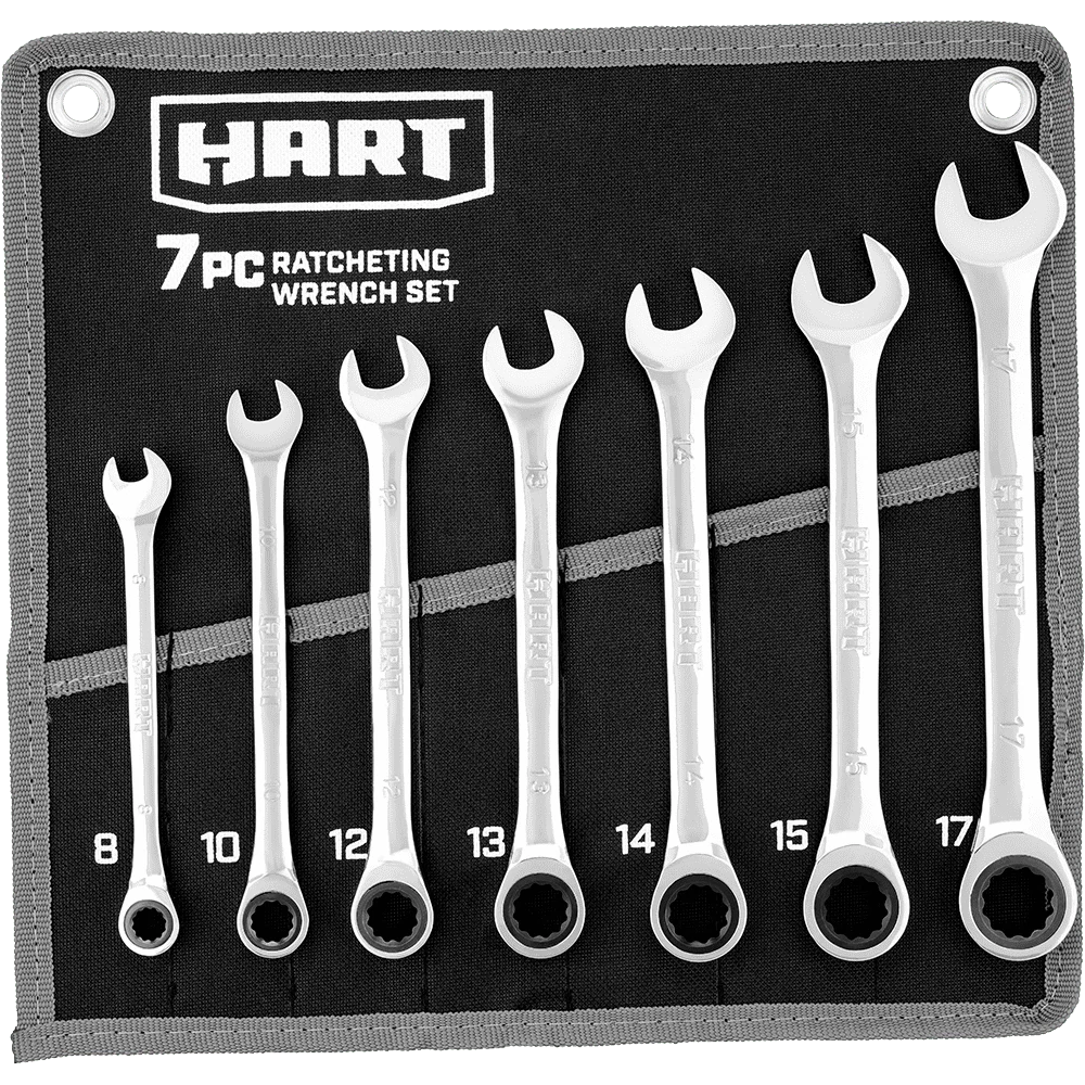 HART 7-teiliges MM-Ratschenschlüsselsatz mit Werkzeugtasche, Chrom-Vanadium