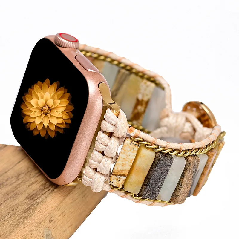 Painted Stone and Amazonite Energy Watch Band for Applewatch Amazon Stone Woven Watch band Boho Bracelet
