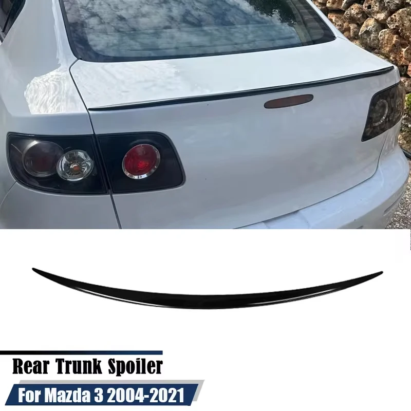 120CM Gloss Black Soft Rubber Rear Trunk Spoiler Lip Splitter 5D Carbon Look For Mazda 3 4Dr Sedan 2004-2021