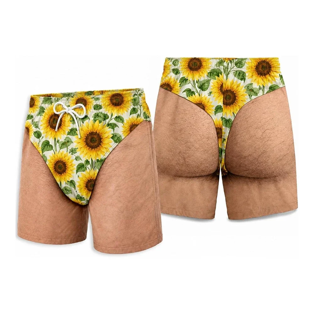 3D-Druck Badehose mit Fake-Po-Muster für Männer, Persönlichkeits-Strandparty-Boardshorts, einzigartige Leopardenmuster-Sommer-Shorts, lustig – Detail 8