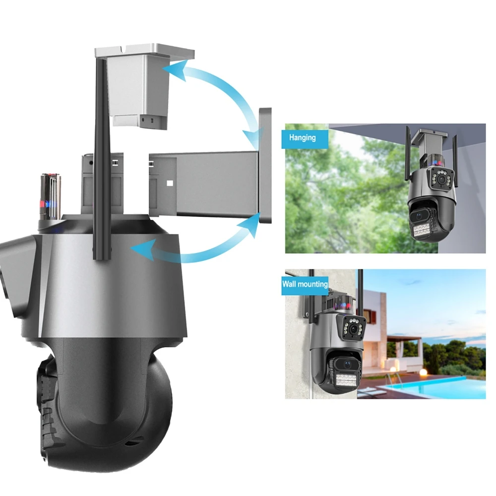 Cámara IP WiFi de doble lente, visión nocturna ultraclara, cámaras de seguridad para exteriores, intercomunicador de Audio bidireccional, detección de movimiento con alerta