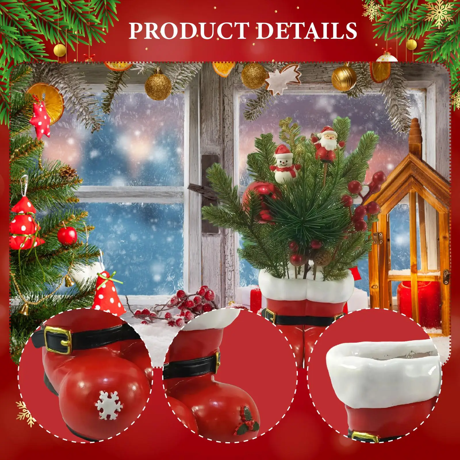 Christmas Red Boot Flower Vase Xmas Gift Display Planter Pot Red Boot Pot for Windowsill Farmhouse Entryway Balcony Living Room