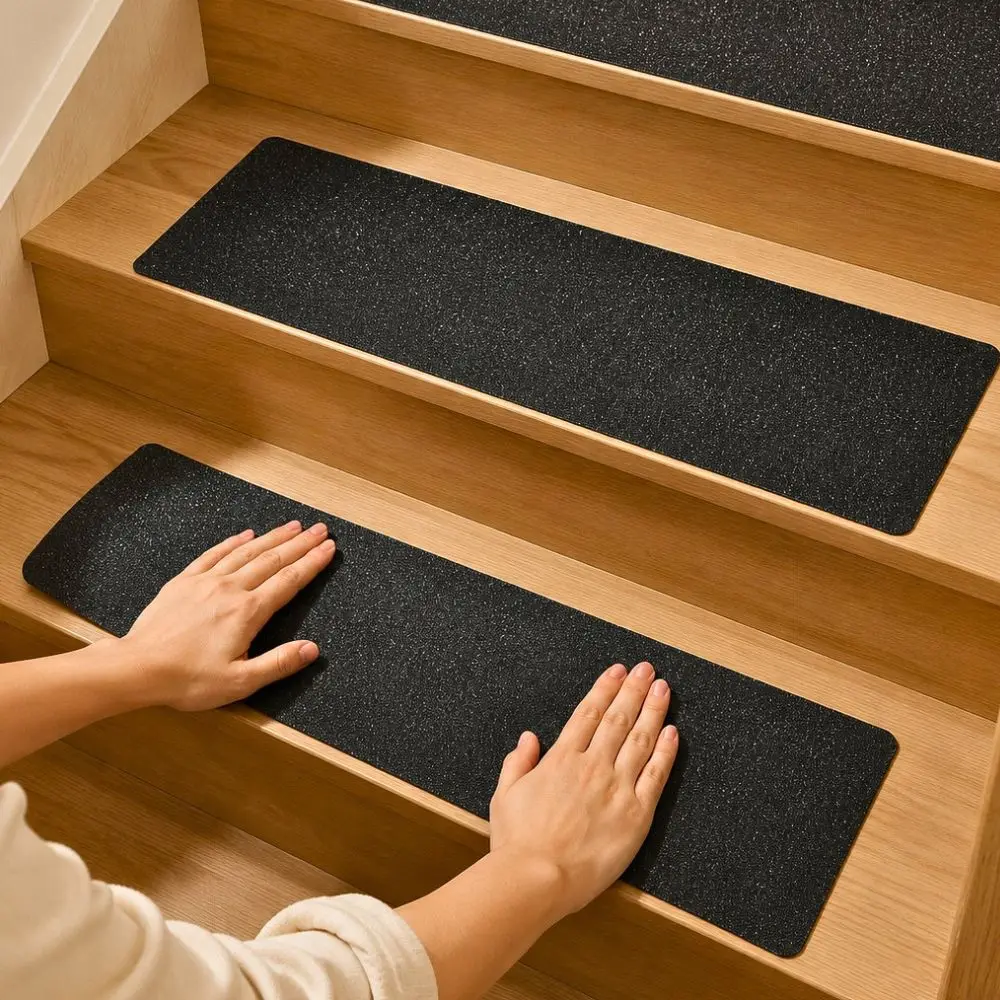 6pcs 61x15cm Black Self-Adhesive Stair Treads Anti Slip Tape， Safety Stair Grips for Indoor & Outdoor Stairways YMY