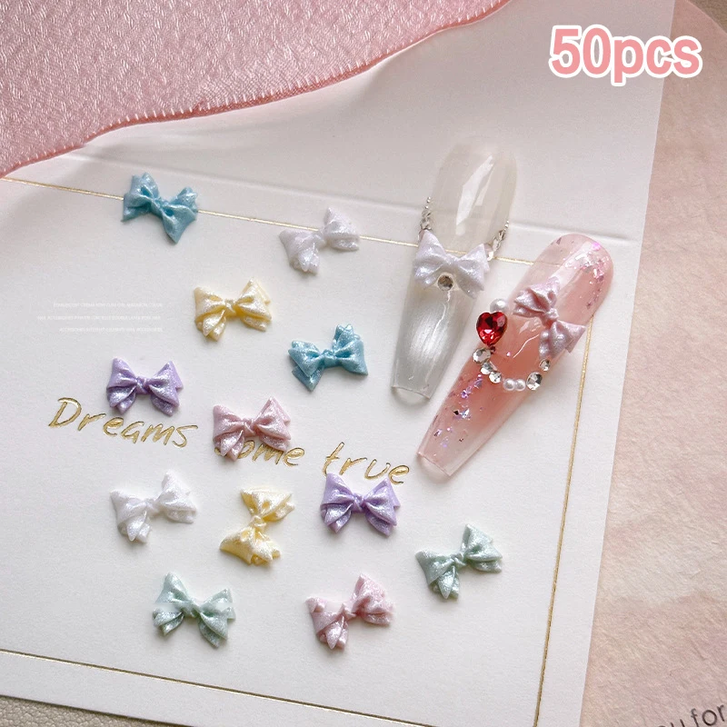 

50PCS Pearlescent Nail Art Bow Charm For Nails Decoration Design Manicure Accessories Bow-knot DIY Craft Supplies