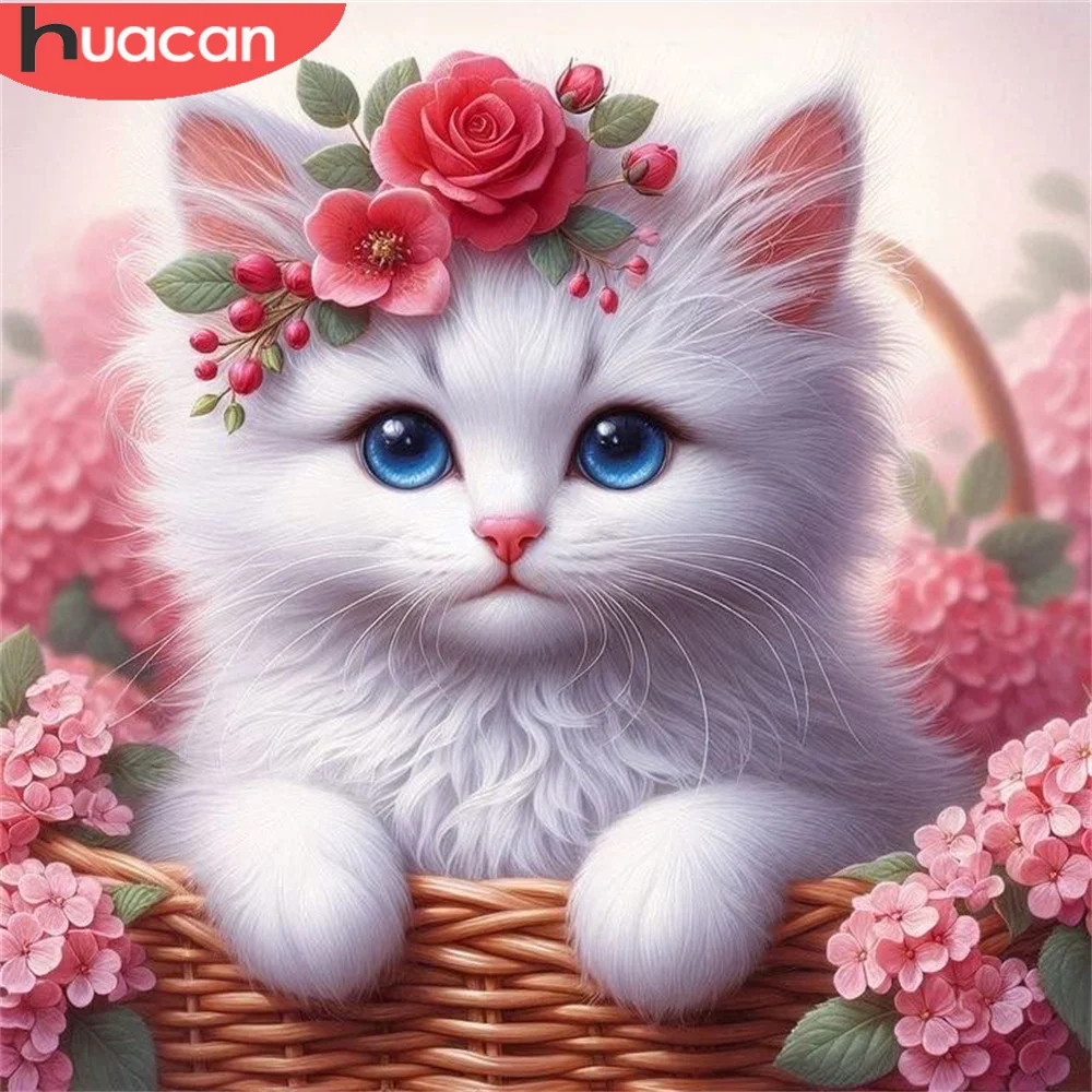 Huacan Diamant Malerei Kunst Tier Katze Mosaik DIY Bilder Strass Blumen stickerei kreative Hobbys personal isierte Geschenk