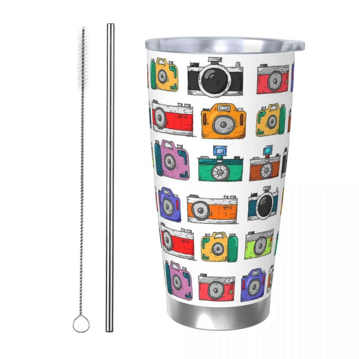 Retro Camera Stainless Steel Tumbler Vacuum Insulated Mug Thermal Cold Cups Straws With Lid 20oz