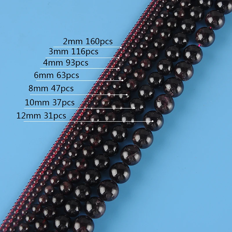 Natural Garnet Smooth Bead 4/6/8/10/12mm Gemstone Round Spacer Loose Stone Beads for Jewelry Making 15.5" 1 Strand image 3