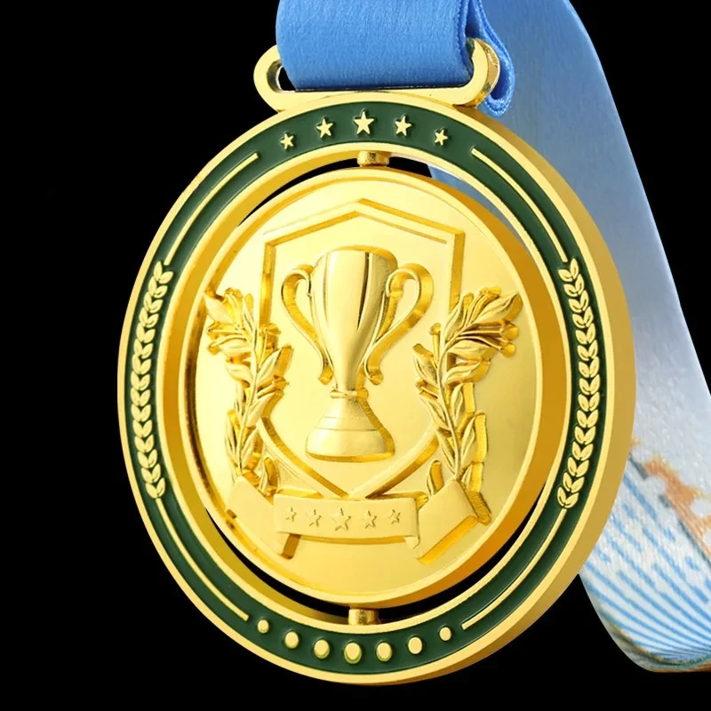 Custom Metal Trophy Pattern Medal, Gold Silver Bronze Award Medal with Ribbon, Sports Competition Winner Souvenir Medal