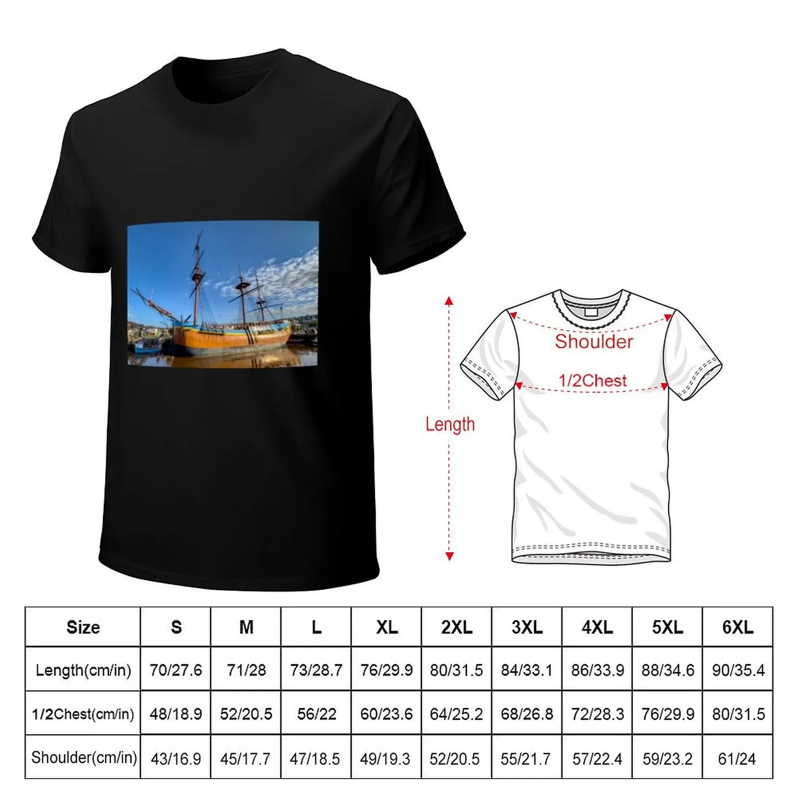 HM Bark Endeavour Whitby Harbour T-Shirt t shirt for man 100 percent cotton T-Shirt