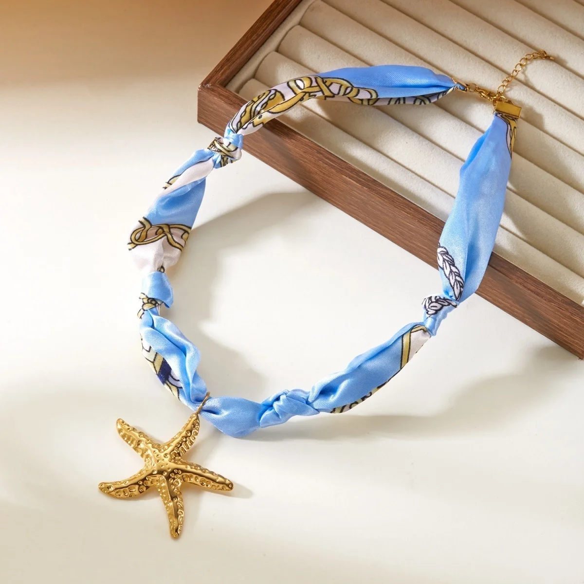 Bunter Acryl-Rundperlen-Schal mit Aufdruck, Seestern-Halskette für Frauen, Doppelschichtiger Edelstahl-Stern-Choker-Schmuck – Detail 25