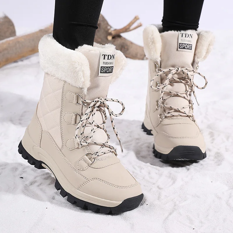 

Winter Thickened Mid-Calf Fleece Lined Snow Boots for Women Outdoor Skiing Cotton Shoes Warm and Comfortable Large Size