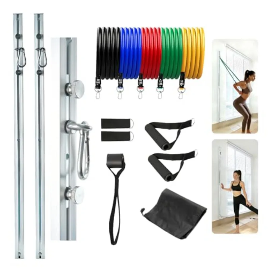 

Aluminum Anchor Fitness System for Wall-Mounted - Adjustable with Five Resistance Bands, Resistance Bands Wall Mount for Streng