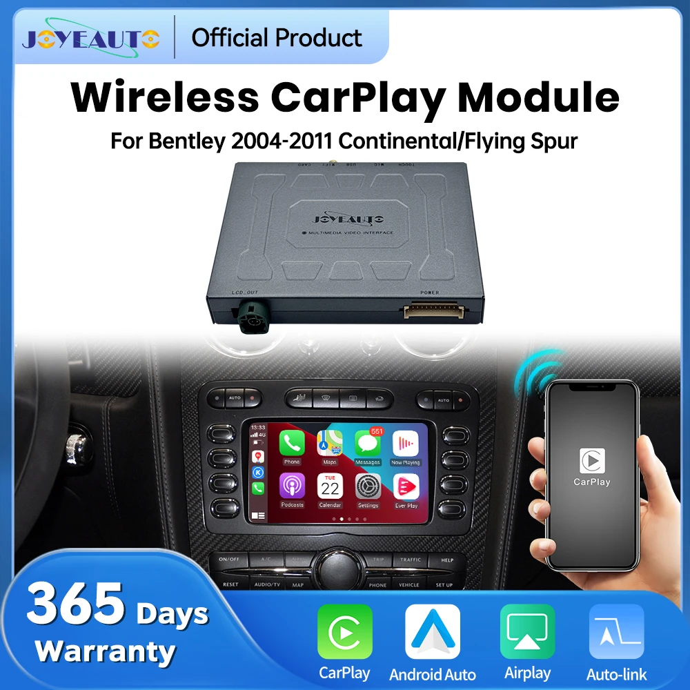 JoyeAuto Wireless CarPlay Android Auto Interface for 2004-2011 Bentley Continental Flying Spur Mirror-Link USB Flash Rear Camera