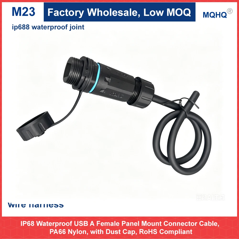 M23 RJ45 Waterproof Connector IP68 Cat6 Shielded Panel Mount Network Extension Coupler Aviation Socket with Dust Cap for Outdoor