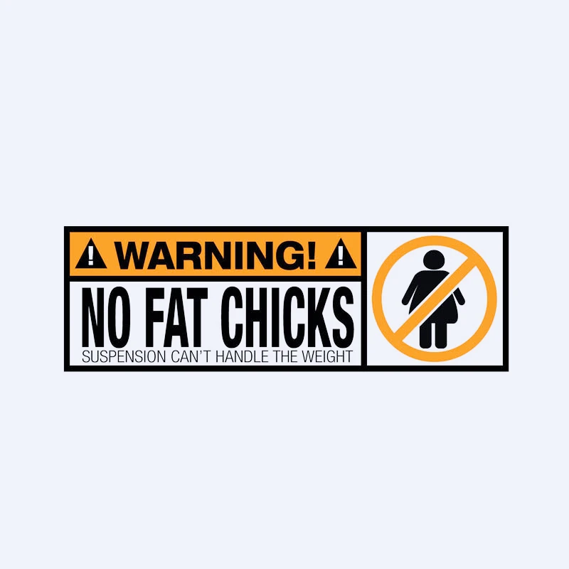

1 Pcs WARNING PVC Warning Car Sticker Funny Decal WARNING No Fat Chicks Car Sticker 18.8CM*6.3CM,KK