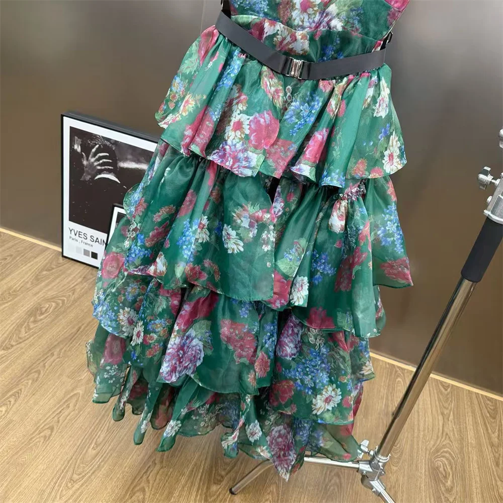 قميص قصير نسائي صيفي 2026 + تنورة طقم مكون من قطعتين، طباعة الأورجانزا، مشد، أنيق، مثير، فستان، Y2K طقم حفلات عصري جديد #5