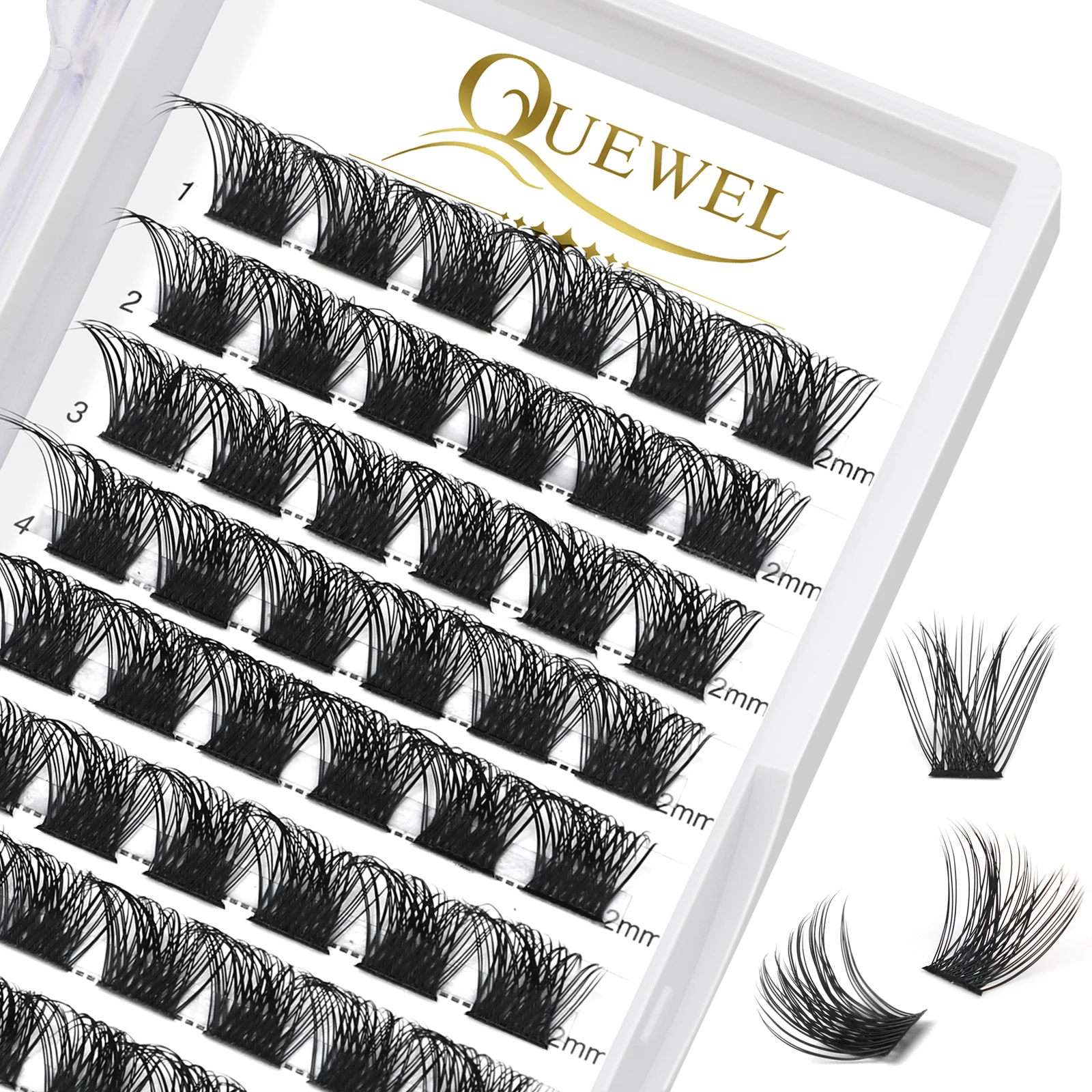 Quewel Bushy Clusters Eyelash Extension DIY Strip Lashes Segmented 72 Volume Eyelashes Bundles Faux Mink Premade Lash