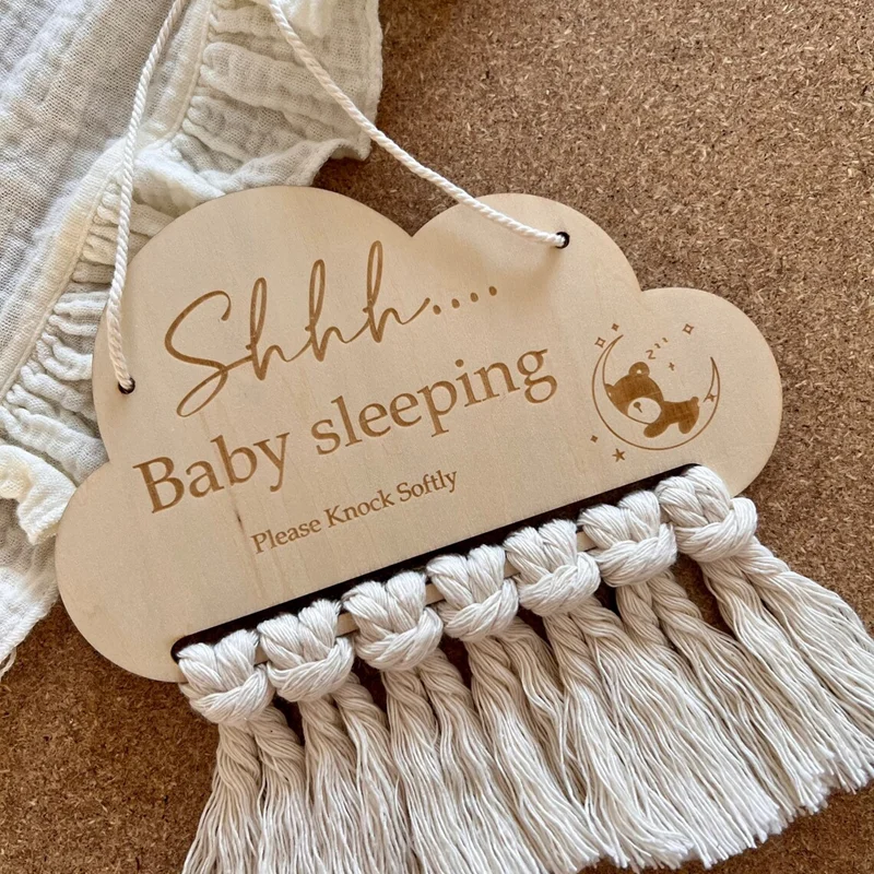 

10pcs Please Knock Softly Wooden Tassel Sleep Card Baby Sleeping Doorbell Signs