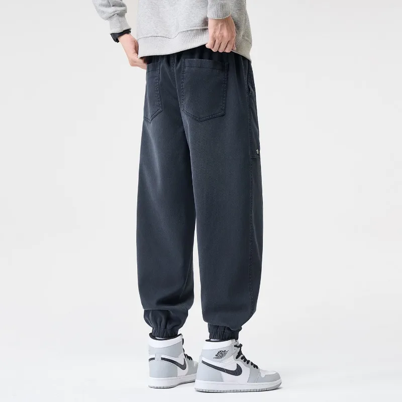 Mens Autumn Winter Lyocell Trendy Loose Casual Jogger Pants Three Colors Available Elastic Cuff Long Trousers