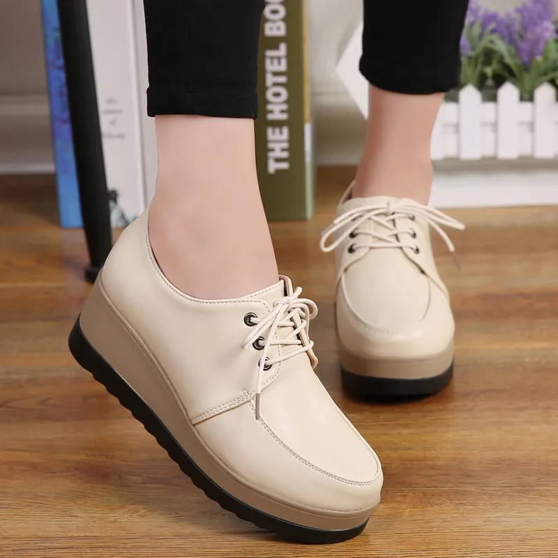 Spring Autumn Women Oxford Shoes Flat on Platform Casual Shoes Frenum Leather Shoes Sewing Round Toe Zapatos Mujer 2023 New