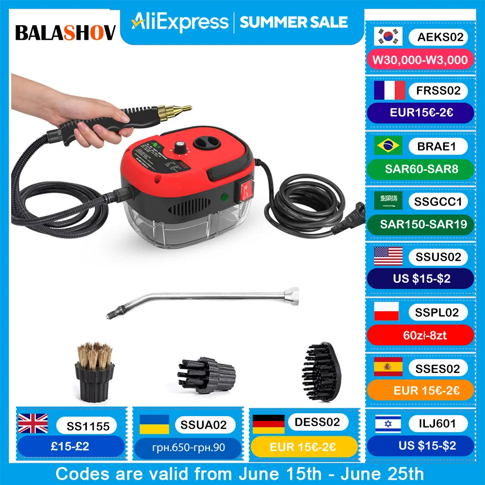 

Handheld Steam Cleaner High Temperature Pressurized Steam Cleaning Machine with Brush Heads for Kitchen Furniture Bathroom Car