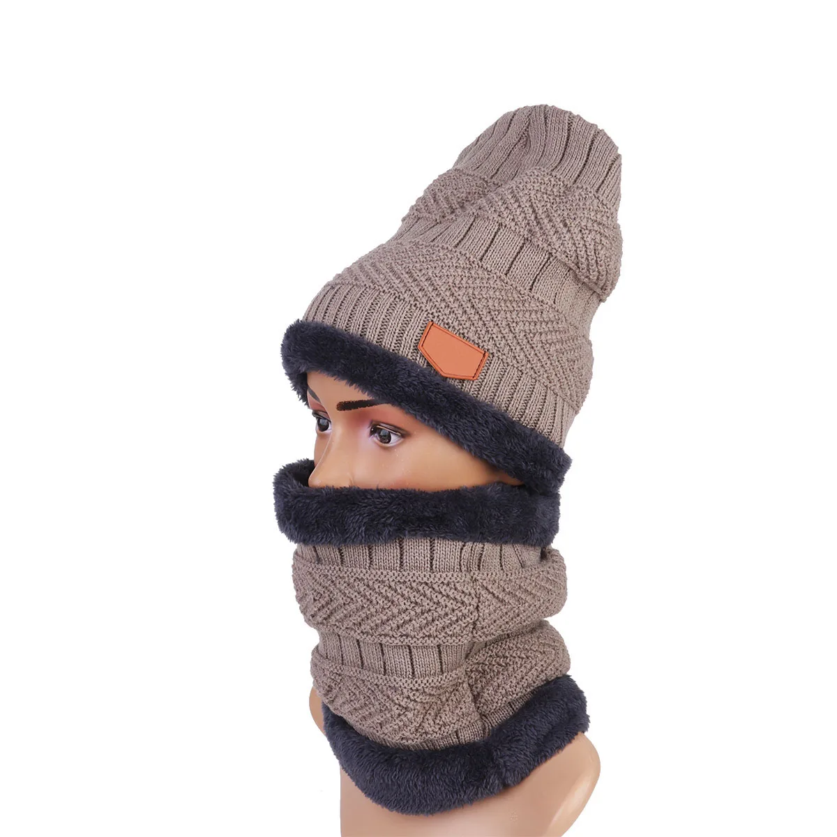 

Thickened Woolen Knitted Hat Scarf Set for Men Warm Winter Cap Neckerchief Outdoor Hiking Riding Accessories Yarn Beanie
